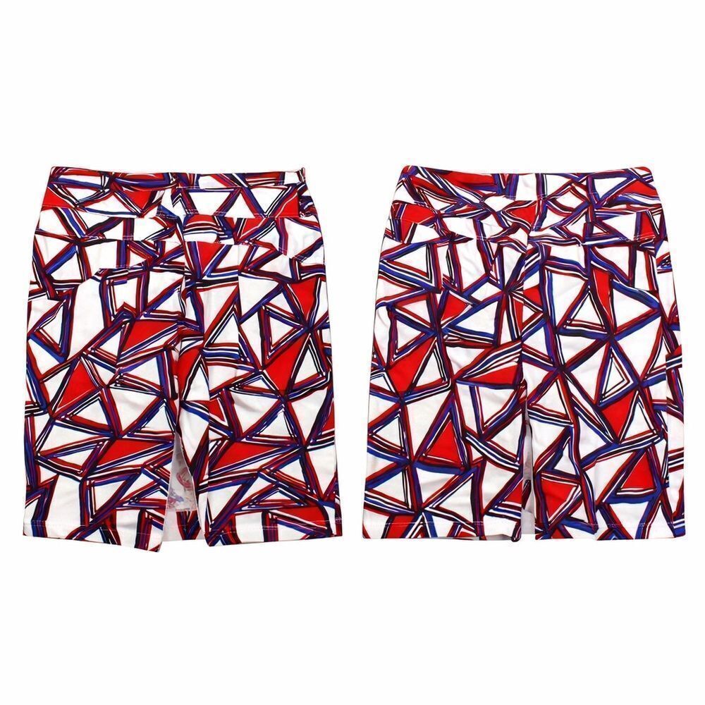 Focus 2000 pencil skirt red white blue abstract print stretch TWO zippers 8